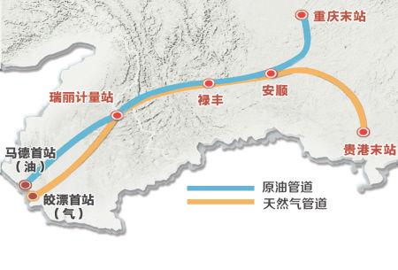 中缅天然气管道投入使用:年供气4.7亿立方米 中缅油气管道示意图